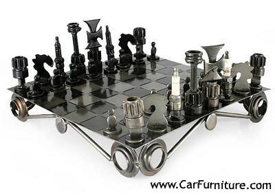 Metal Chess Set: Strategy With Recycled Car Parts